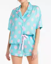 NEW PETER ALEXANDER SPOTTY POLY SATIN SET PJ TOP SHORTS XL RRP$119 PINK SPOT