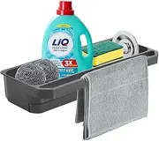 TOKPLNU Sponge Holder for Kitchen Sink Caddy,Wall Mounted Kitchen Sink Tidy with Self Drain Tray&Adhesive Tape, Washing Up Organiser for Bathroom Balcony,Grey