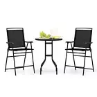 3 PCS Outdoor Bar Stool Set Cafe Patio Folding Chairs & Table w/Umbrella Hole