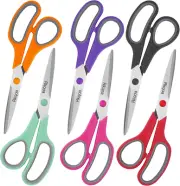 Scissors, 8" Adult Scissors All Purpose 6 Pack - Comfort-Grip Sharp Shears for