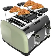 [Cecotec] Vertical Toaster Toastin' Time 1500 Double Green. 1700W Power, Double Card Slot And 3.8Cm Wide Slot, Top Bars, Stainless Steel, Auto Power Off And Pop-Up, Crumb Collector