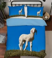 3D Lamb Blue Sky G70 Animal Bed Pillowcases Quilt Duvet Cover Set Queen King Wen