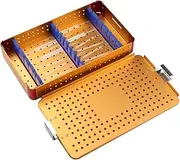 KOQENAG Box for Disinfection of Instruments in Aluminum, Tray for Cleaning and Washing Instruments, with Soft Rubber Strips, 26 x 15 x 4 cm, for Surgery, Hospitals (Gold)