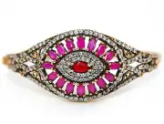 Ottoman Empire Style 10CT Treated Ruby & Garnet 925 Sterling Silver Bracelet