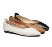 EVERAU® Women Leather Pointed Toe Ballet Flats Everly - Camel / AU Ladies 7 / AU Men 5 / EU 38