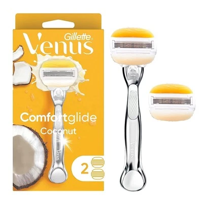 Comfortglide with Olay Coconut Womens Razor Handle + Blade Refills, Silver, 2...