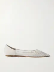 [Jimmy Choo] Jimmy Choo - Love Crystal-embellished Mesh Point-toe Flats - Silver - IT38.5 IT 38.5 Silver