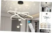 Modern LED 3-Ring Chandelier for Living & Dining Rooms with Remote Control &