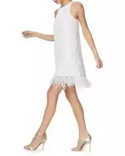Aidan by Aidan Mattox Sequin Faux Feather Trim Trapeze Dress Women's 4 Ivory~
