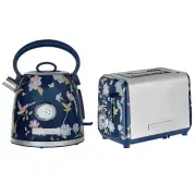 Laura Ashley Elveden 2 Slice Toaster & 1.7L Kettle Blue & Silver Kitchen/Home