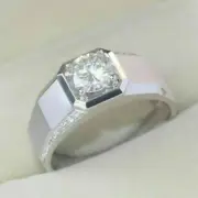 Lab-Created 2.40 Ct Round White Diamond Men's Wedding Ring 925 Sterling Silver
