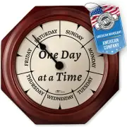 Classic Week-Day Wall Clock with Solid Wood-Octagonal Frame – Noon & Midnight Ma