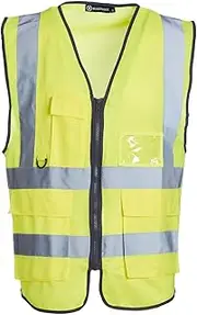 Blackrock Yellow Premium Hi Vis Vest With Pockets, ID Pouch & Key Loop, Mens Womens Reflective High Vis Vests with Pockets & Secure Zip, Safety Vest Security Clothing, Fully EN Certified - Size 2XL