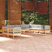 10 Piece Garden Lounge Set with Grey Cushions Solid Pinewood Patio Bar Sets