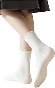 [Generic] Women's Bold Socks Breathable Sustainable Organic Cotton Reinforced Women's Socks Skin Friendly Durable Lightweight Ruffled Cuff Fashion Plain