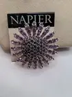 Vintage Napier Flower Brooch Pin Purple Lilac Rhinestones Sunflower New