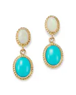 Bloomingdale's Fine Collection Opal & Turquoise Double Drop Earrings in 14K Yellow Gold