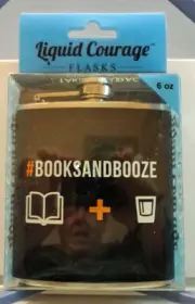 Liquid Courage Flask #BooksAndBooze Stainless Steel 6 oz Hip Flask Black NIP