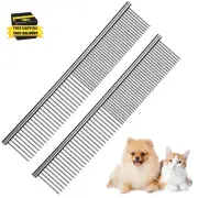 2PCS Pet Steel Combs, Rounded Ends Dog Grooming Comb Silver Cat Steel Grooming T