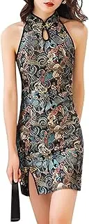 [HUAHUA] Cheongsam Dress Sleeveless Mandarin Collar Sexy High Slit Chinese Cocktail Party Bodycon Costume Hollow Out Bust Outfit