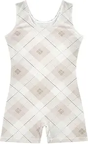 [FRODOTGV] Beige White Plaid Girls Gymnastics Leotards Kids 1 Piecing Dance Unitards for Excise, Tumbling Class, Biketards