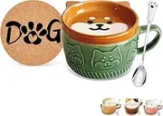 Gifts for Women Her Cute Kawaii Dog Coffee Mugs with Lids,Christmas Birthday Presents for Girls Friend Kids Men Wife Mum Grandma Teacher,Novelty Animal Coffee Ceramic Tea Cup Dessert Saucer Set