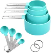 8 Pcs Measuring Cups Spoons Set Nesting w/ Stainless Steel Handle Green Kitchen