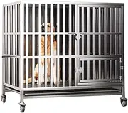 Stainless Steel Kennel Cage, with Lockable Wheels & Removable Tray, for Training Indoor Outdoor, for Small Medium Large Dogs, Extra Strong Dog Cage (Size:5XL(147X95X116cm))