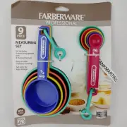 Set 9 Farberware Professional Measuring Spoons & Cups Nesting Rainbow Colorful