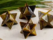 TIGERS EYE Crystal Merkaba - Star, Sacred Geometry, Metaphysical, Stones, E1185