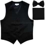 New Men's formal wedding Slim Fit Tuxedo vest Waistcoat_bow tie & hankie black