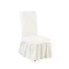 Essential Twill Ruffled Long Dining Chair Ruffled Dining Chair White