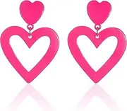 [COLORFUL BLING] Set Heart Love Couple Colorful Stud Hoop Dangle Earrings 80 90s Retro Earrings Rectangle for Women Jewelry Gifts Geometric Valentine’s Day Neon Bright Fluorescence Costume