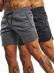 [FLYFIREFLY] Men's 2 Pack Gym Workout Shorts Quick Dry Athletic Shorts Lightweight Running Shorts with Pockets