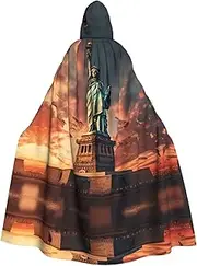 Statue Of Liberty In Nyc Print Comfortable Adult Hooded Cloak Cape For Men Women Cosplay Carnival Themed Parties, Black