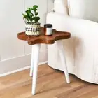 Mid Century Modern Wavy Edge Wood End Table 3- Legs Plant Stand 16x18in