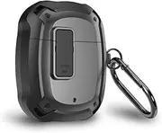 [KQXG] Case for Google Pixel Buds A - Dual Layer Protection with Exterior Hard PC & Interior Soft Silicone, Shockproof, Secure Lock, Metal Hook, LED Visibility -Black