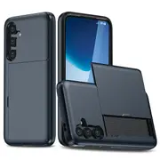 ZUSLAB Case for Galaxy S24 FE Slide Armor Card Holder Protective Shockproof Hard Back Cover For Samsung S24FE (2024) - Blue