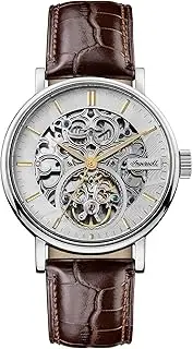 [Ingersoll] Men's Automatic Charles Silver Dial Automatic Watch for Men with Silver Case and Brown Leather Strap analog Display and Leather Strap, I05801