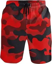 [GuoChe] Men's Swim Trunks Military Camo Bright Red Quick Dry Bathing Suits Board Shorts Mens Swim Trunk Casual Board Shorts