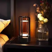 NUFECARG Cordless Table Lamp, LED Lamp with 2000mA Battery, 3 Color Stepless Dimming, Lumisom Crystal Lantern Lamp, Klarako Crystal Lantern Suitable for Bedroom/Bar/Cafe/Camping(Black) 1 Pack