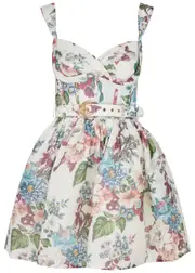 Zimmermann Matchmaker Floral-print Linen-blend Mini Dress - White - 0 (UK 8 / S) 0 (UK 8 / S)