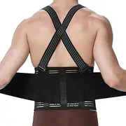 Back Brace with Suspenders for Men - Adjustable - Removable Shoulder Straps - Lumbar Support Belt - Lower Back Pain, Work, Lifting, Exercise, Gym -Black (XL)
