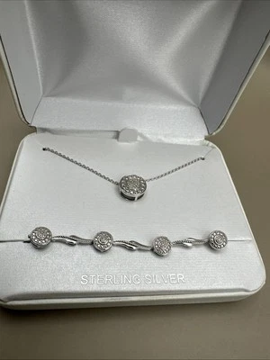 Sterling Silver Diamond necklace bracelet set For Woman FREE SHIPPING