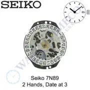 Genuine Seiko 7N89 Watch Movement 3 Hands, Date/Day at 3