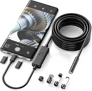 Endoscope Camera with Light for iPhone and Android, Dual Interface, 1920P HD Borescope Camera with 8 Adjustable LEDs 16.4ft Semi-Rigid Snake 7.9mm IP67 Waterproof, iOS & Android, K400E