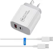 USB C Fast Charger, 25W Type C Charger Dual Port USB C Wall Plug Android Phone Block for iPhone 16 15/15 Pro/15 Pro Max, iPad/Samsung/Google/Galaxy/More with 1.2M Cable