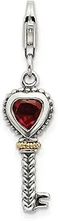 [JewelryWeb] 925 Sterling Silver Fancy Lobster Closure With 14ct Garnet Artisan Oxidized Key W-Lobster Clasp Charm Pendant Necklace 31x8mm