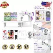 Portable Mini Sewing Machine with Complete Toolkit, Finger Guard, and Fabrics