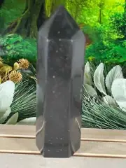 Tower - Black Tourmaline Jasper Natural Stone Quartz Crystal Obelisk Point - 385